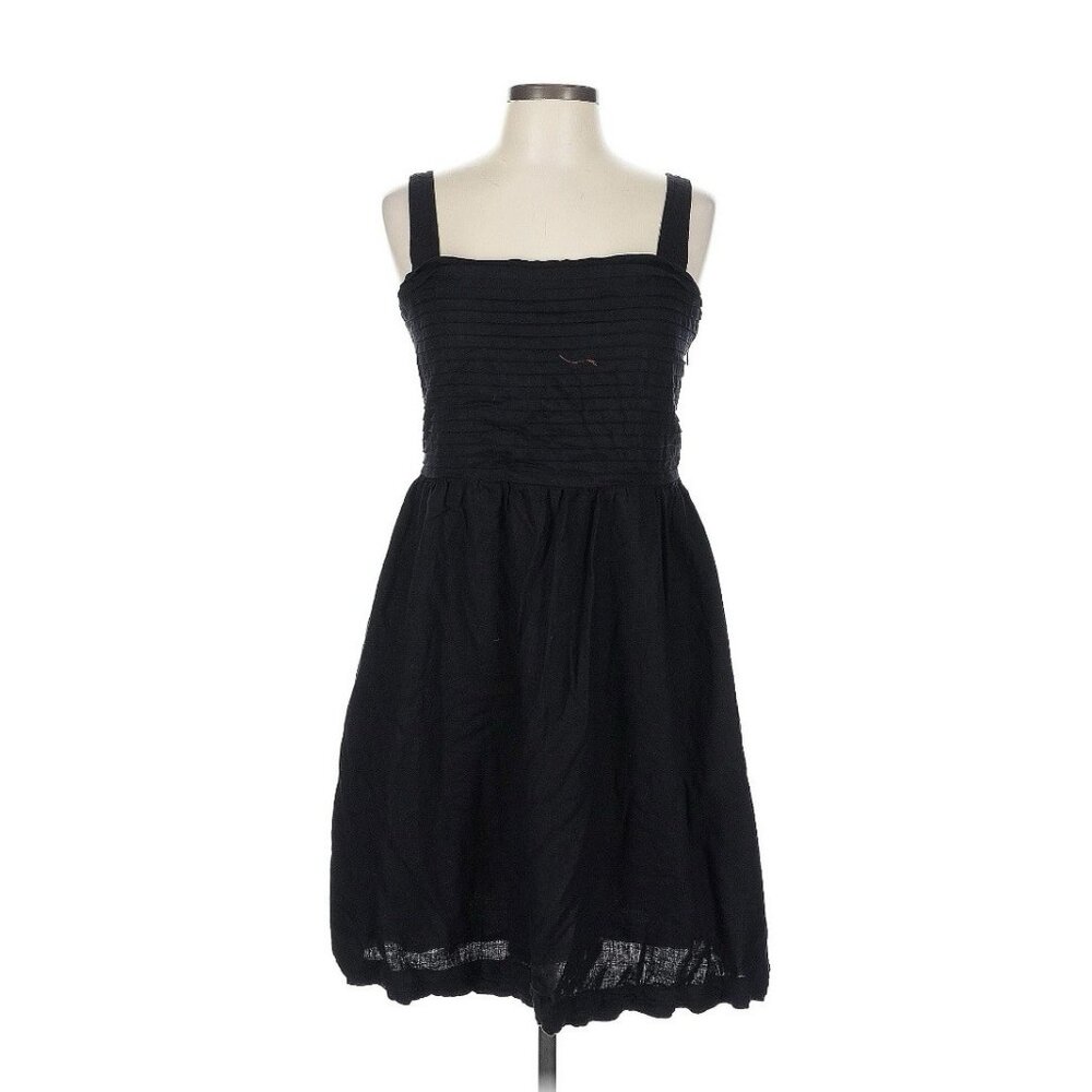 Rachel Zoe Linen Blend Fit Flare Tank Dress US 12 Black Pintuck Pleated Bust